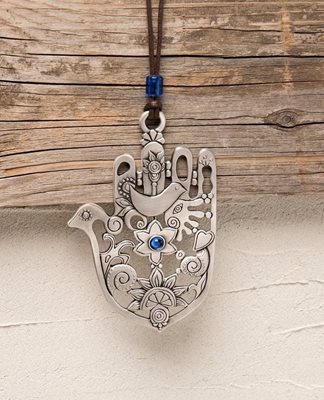 Hamsa Decorated with Dove Wall Pendant