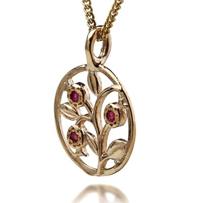 Ruby Red Pomegranates Gold Pendant