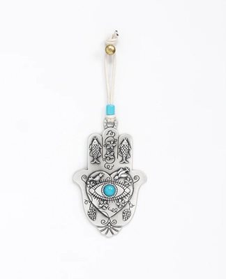 Hamsa Hanging Ornament - Heart, Eye, Fish and Birds - Turquoise