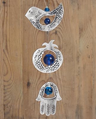 Double Sided Seven Blessings Hanging Ornament - Blue